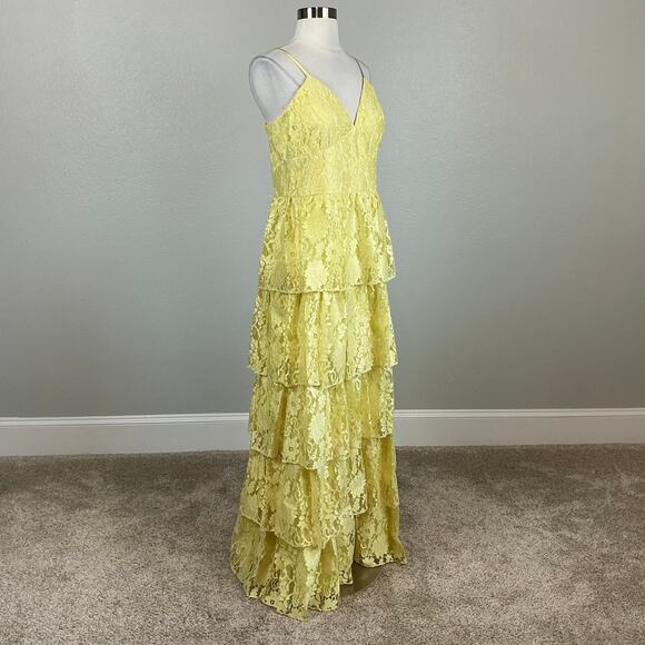 Colorful Yellow Lace Evening Gown Size 10 LAUNDRY Sleeveless Tiered Skirt Formal - Picture 2 of 13
